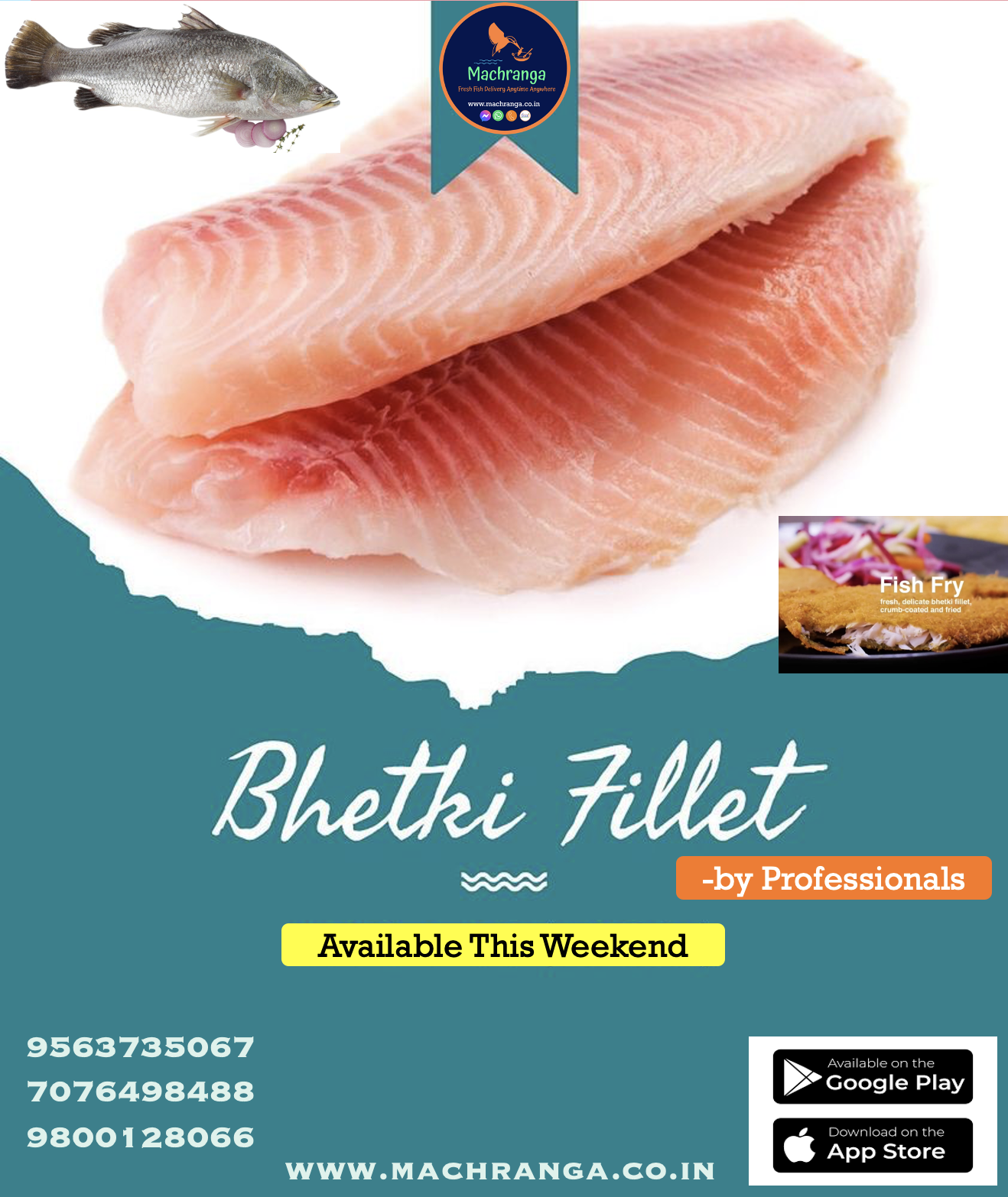 Bhetki/Vetki Fillet( ফিশ ফ্রাই) (Boneless, Skinless) - NET WT